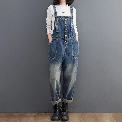 Damen Freizeit Denim Hose Latzhose Overall Enganliegende Jeans Knöchellang - Bild 3 von 9