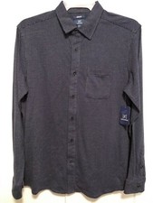 Men's George Size Large Slim Fit Navy Blue Long Sleeve Button Down Shirt 