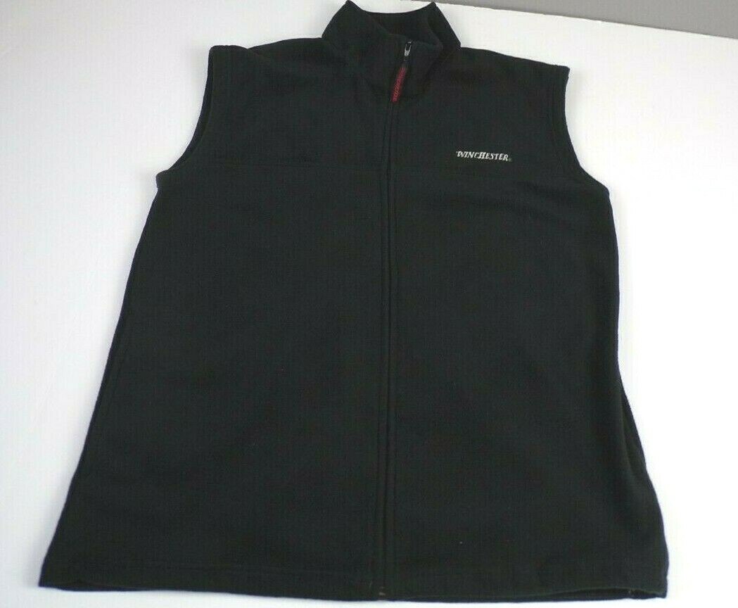 Vintage Winchester Rugged Mens Sleeveless Fleece Jacket Vest Pockets Black  Large