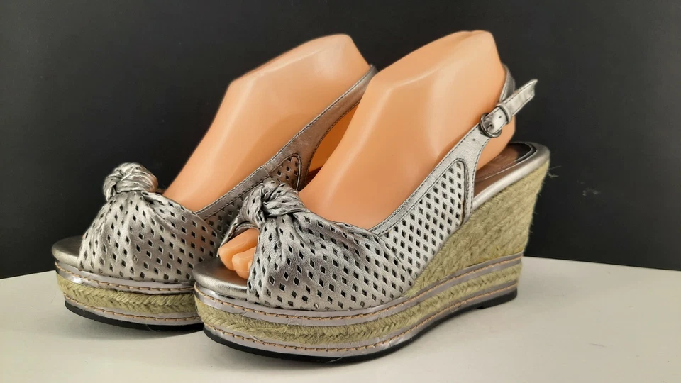 Kathy Van Zeeland Gris Peltre, Acento Cuerda Tacón de Cuña Plataforma Tacones Eslinga. Foto 4 de 4