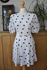 New EX River Island White Polka Dot Cut Out Fit and Flare Mini Dress Size 10