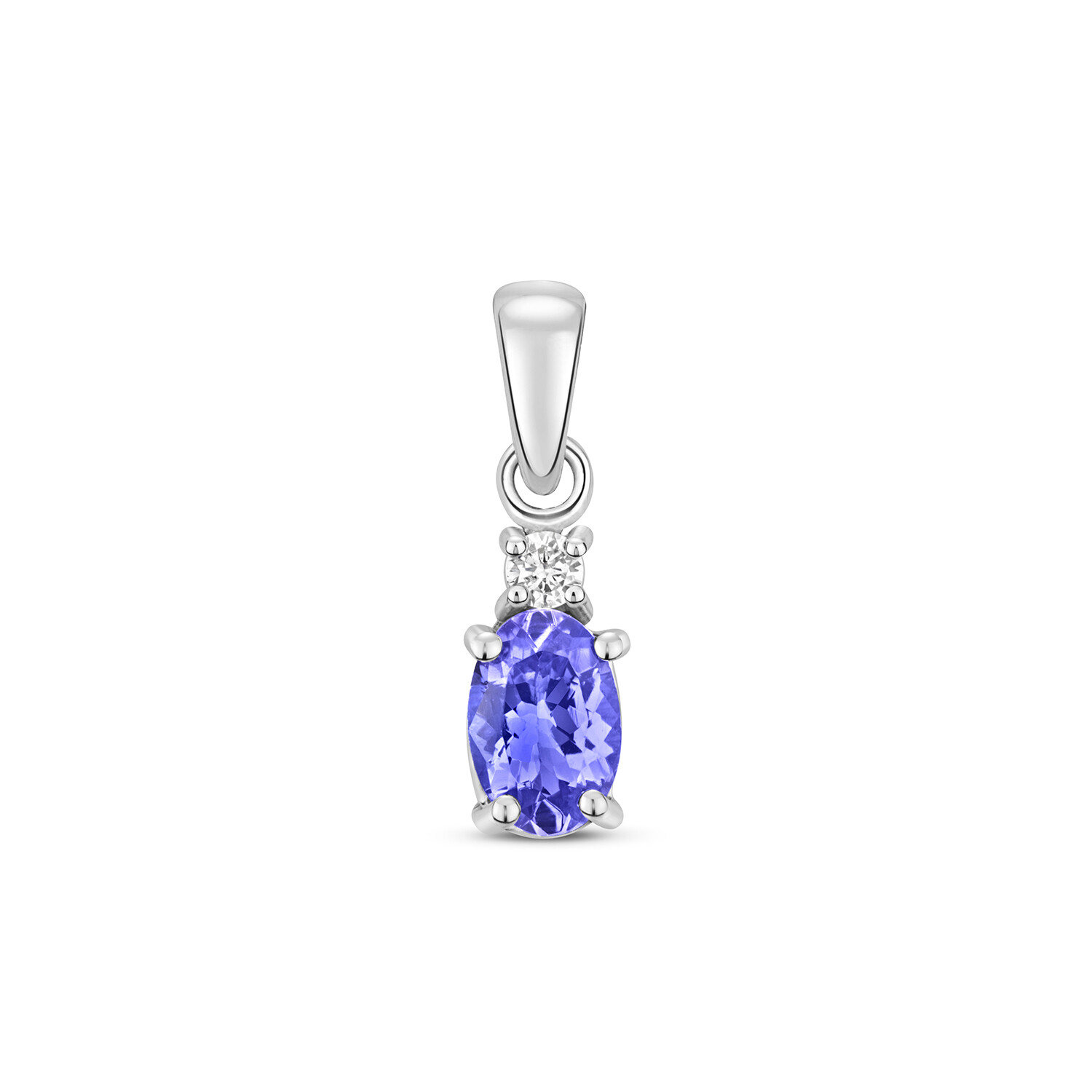 Pendentif femme or blanc 375 avec diamant et tanzanite ovale, un bijou d'exception raffiné