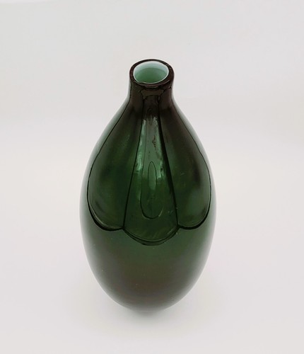 Cased Glass Vase Dark Green And White - Picture 3 of 6