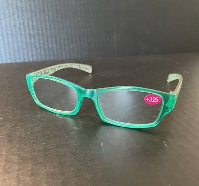 Reading Glasses 3.25  Readers Translucent Green Ear Pieces Wearable Art Boho