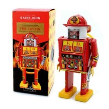 FIRE CAPTAIN ROBOT 5" Saint St. John Wind Up Tin Toy Collectible Retro Marxu NEW