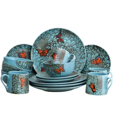 Elama Elm-Butterfly-Garden Butterfly Garden 16 Piece Stoneware Dinnerware Set