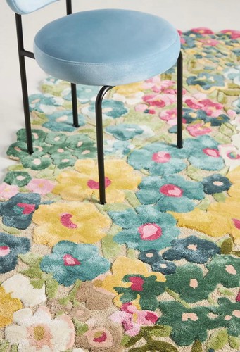 Cassia Yellow Floral Hand-Tufted wool and viscose Area Rug Carpet - Picture 2 of 5
