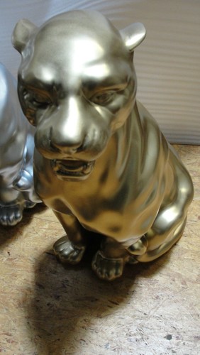 Panther Jaguar Figur Tierfigur Gartenfigur Katze Sitzend Leopard Groß Gold - Picture 4 of 9