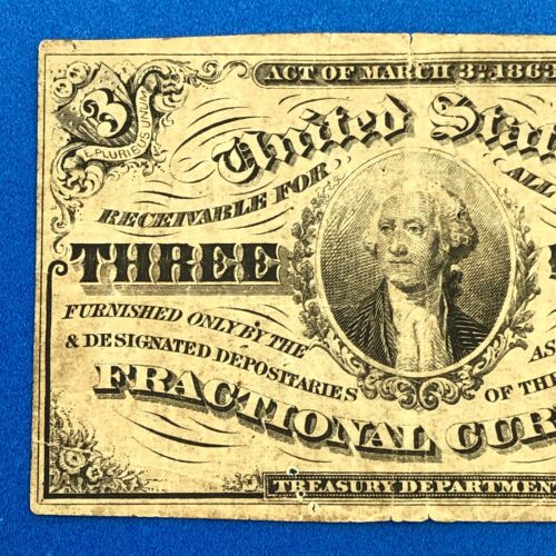 1864 3rd Issue 3 Cents Postage Fractional Currency Civil War Note Fr. 1227 - Picture 3 of 10