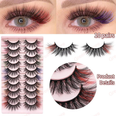 10 Pair Natural Colored False Eyelashes 3D Mink Colorful Fluffy Lashes Extension
