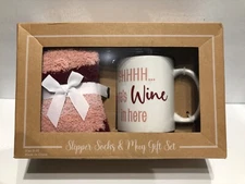 Slipper Pink Wine Mug Socks Cup Gift Shhhh There's Wine In Here Gift NIB W9-11