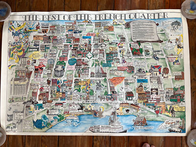 VTG ILLUSTRATED MAP NEW ORLEANS FRENCH QUARTER CROWN STERLING AIN'T DERE NO MORE