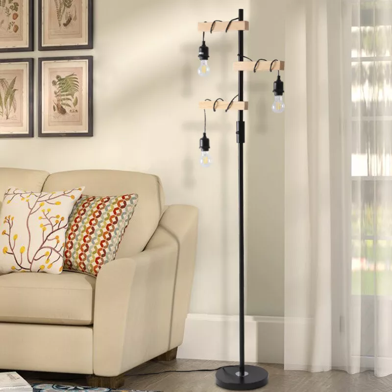 Industrial Style Floor Standing Lamp 3 Head Edison Bulbs Dimmable Lights Bedroom
