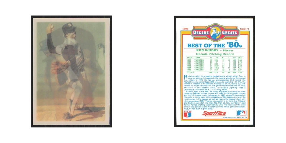 Ron Guidry 1986 Sportflics Decade Greats #71.0 New York Yankees Baseball Card NM - Image 3 of 3