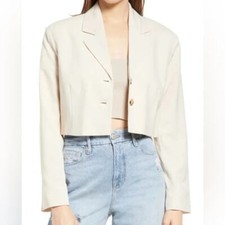 Topshop Never Worn Cropped Blazer Jacket Long Sleeve Cream Size 4 NWT