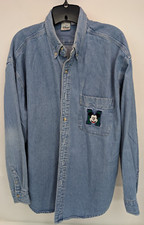 Disney Store Denim Blue Shirt Mens XL Mickey Mouse Embroidered Logo VTG 90'S