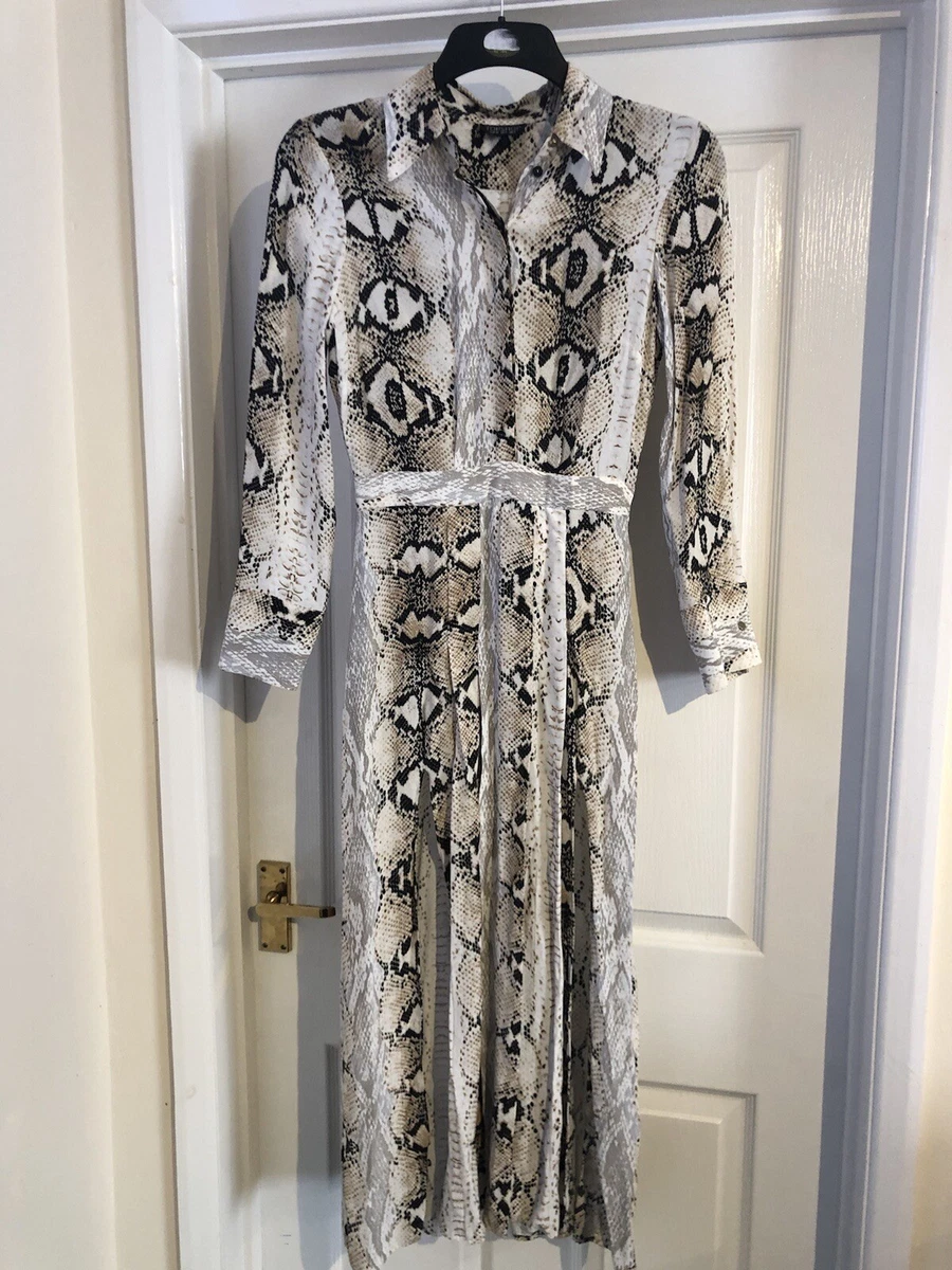 Designer Topshop Snake Print Long Sleeve Shirt Style Midi Maxi Dress Size 4