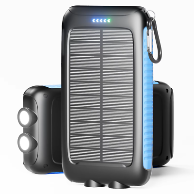Power Bank Solare 38800mAh Con Doppia Torcia LED - Caricatore Portatile Con 3 Uscite (USB-C E 2 USB-A), Ricarica Veloce 15W, Impermeabile