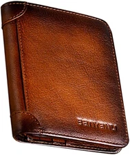 BanYaNu RFID Trifold Wallet for Men Genuine Leather 11 Credit Card Holder 2 Cash