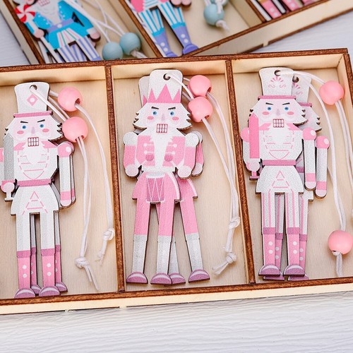 Set of 8 Christmas Nutcracker Wooden Party Pendants Macaron Pink 3 54IN - Picture 25 of 29