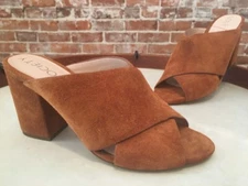 Sole Society Chestnut Brown Suede Luella Peep-toe Heeled Mules 7.5 New