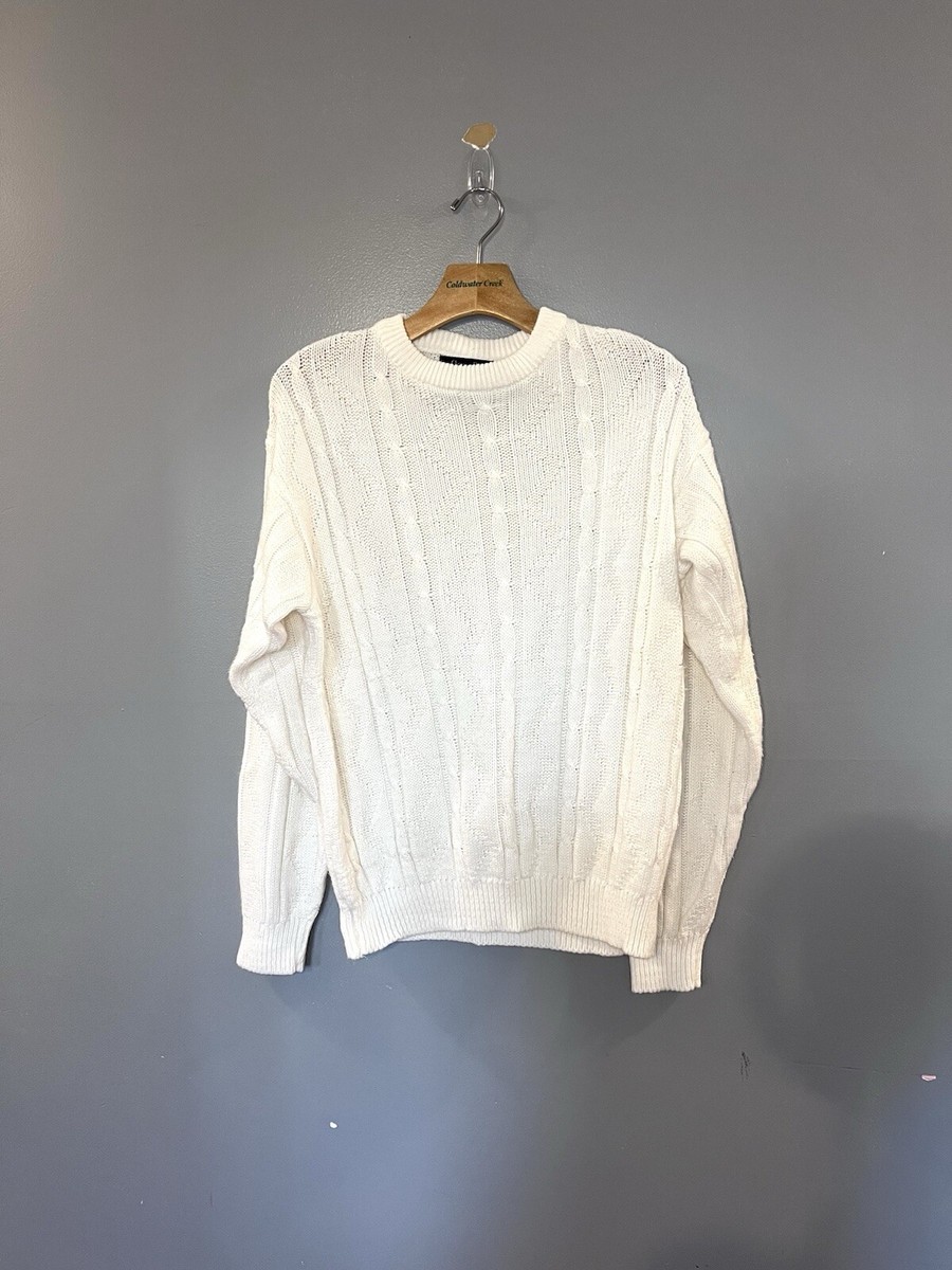 Men Christian Dior White Crewneck Cable Knit Sweater Large VTG