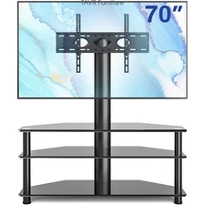 Modern Universal Glass Floor TV Stand with Swivel Mount for TVs up to 75 inch