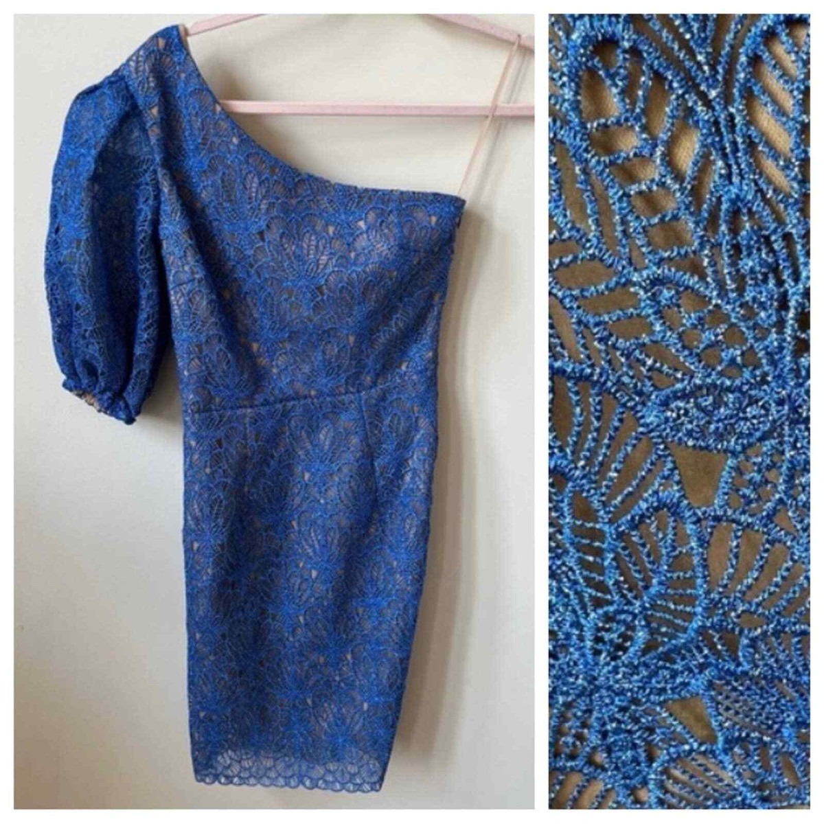 Dress the Population Gabriella Lace Off The Shoulder Dress Size XS Blue  13147