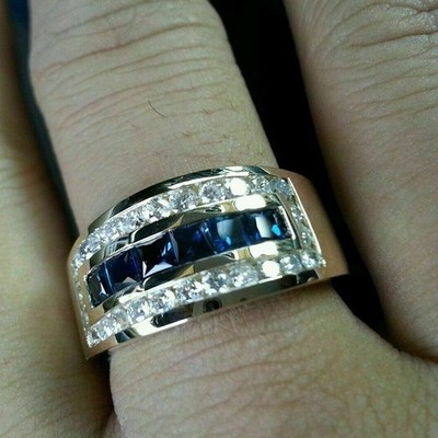 2Ct Princess Blue Sapphire & Diamond 14k Yellow Gold Over Men's Engagement Ring
