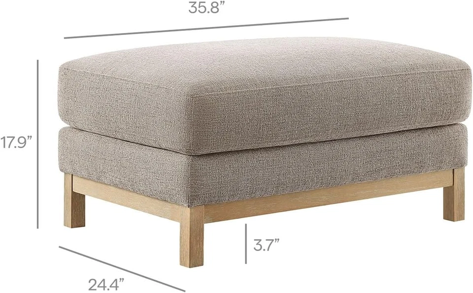 Otomana de tela Roscoe en peltre - Reposapiés rectangular tapizado para Living R Foto 2 de 4