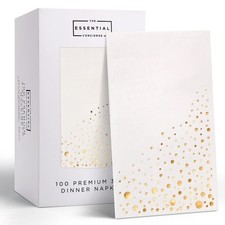 100 PCS Gold Dinner Napkin White Soft 3Ply Paper FoilStamped Elegant Wedding