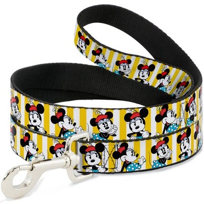 Dog Leash Minnie Mouse w/Hat Poses Stripe Yellow/White NARROW 0.5'' (US IMPORT)