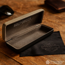 Harley-Davidson Gray  Black Hard Shell Eyeglass Case w/ Harley Cloth HD-B
