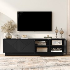 Modern LED TV Stand For TVs Up to 75" Media Console Table With Doors Shelves