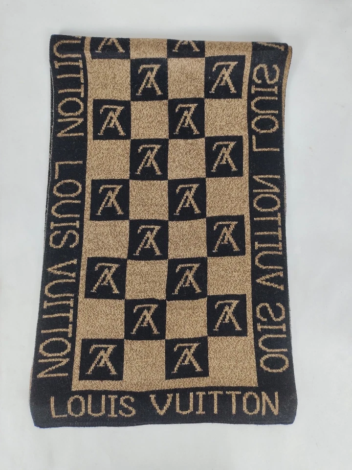 Louis Vuitton genuino vintage negro/marrón lana invierno bufanda bufandas Foto 2 de 4