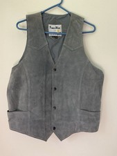 Vtg Pioneer Wear Genuine Pebbled Leather Suede Vest Mens Grey 44 Western Cowboy