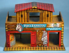 1950s Fort Superior Pony Express Trading Post Tin Litho Building T. Cohn Playset