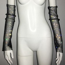 Hot Lady Fishnet Rhinestone Sleeve Cover Sleevenet Oversleeve Club Street Party