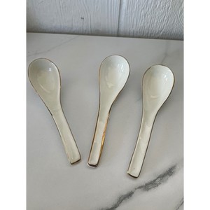 Stir Light Ceramic Fine Bone China Spoons Set of 3 Gold Trim India
