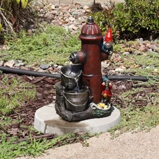 Electric Fire Hydrant Gnome Water Fountain with LED Light - 16 in by Sunnydaze