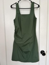 LOFT Olive Green Pleated Stretch Poplin Square Neck Ruched Mini Dress, size 6P