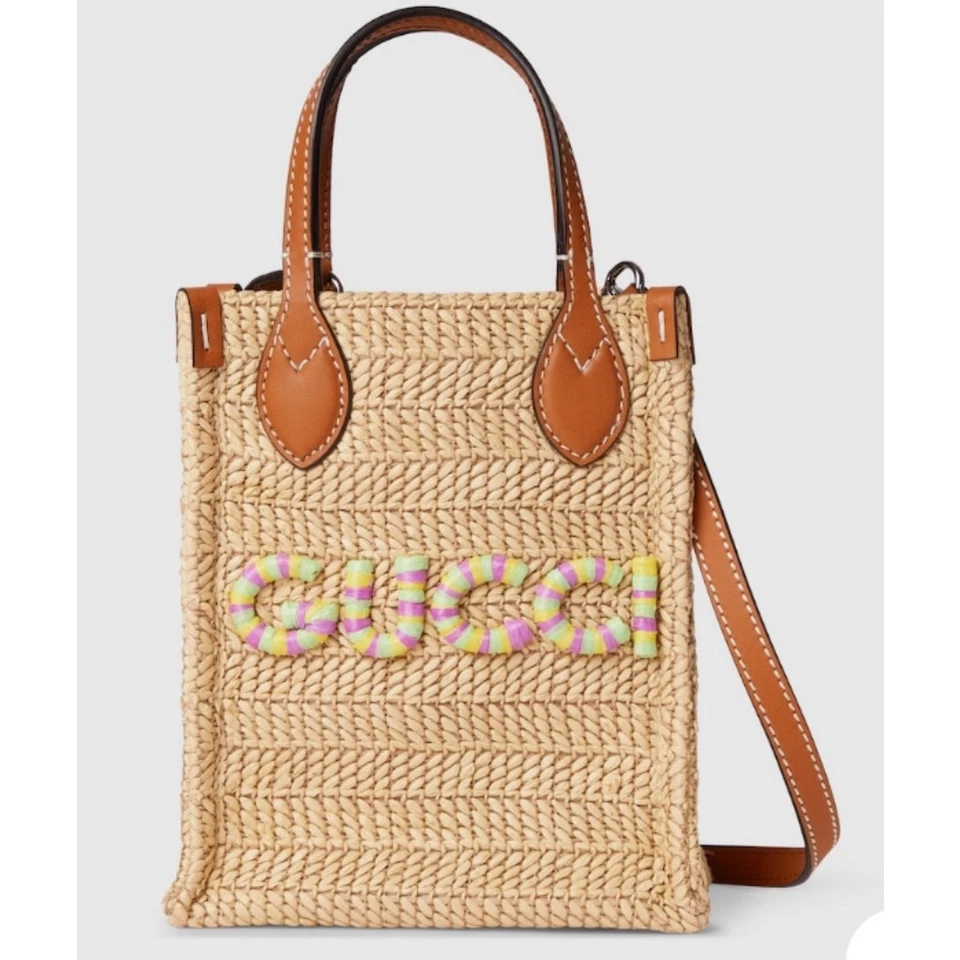 Gucci Brown Super Mini Straw-Effect Bag 'Natural Raffia Viscose NWT
