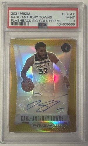 2021-22 Prizm Karl-Anthony Towns Flashback Prizm Gold Auto 1/10 PSA 9