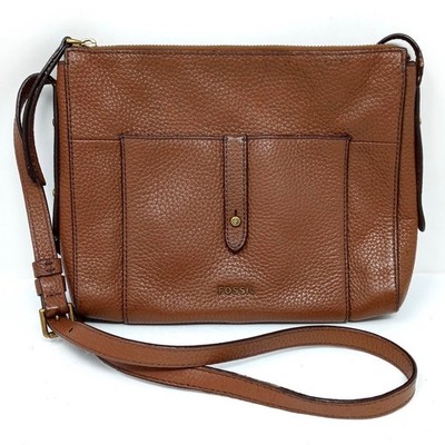 Fossil Pebbled Leather Crossbody Bag Purse Adjustable Strap Zip Closure
