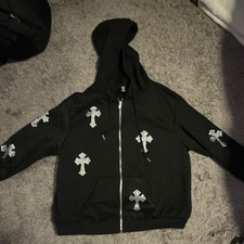 SHEIN Curve Women  s Plus 2XL Black Full Zip Hoodie Silver Cross Graphic Pockets
