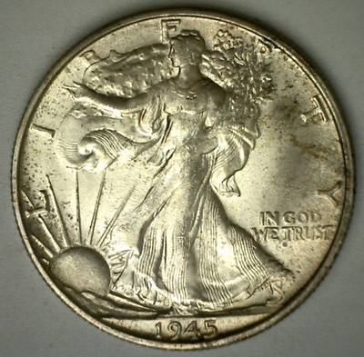 1945 S Walking Liberty Half Dollar Silver TONED Uncirculated 50c Walker Coin