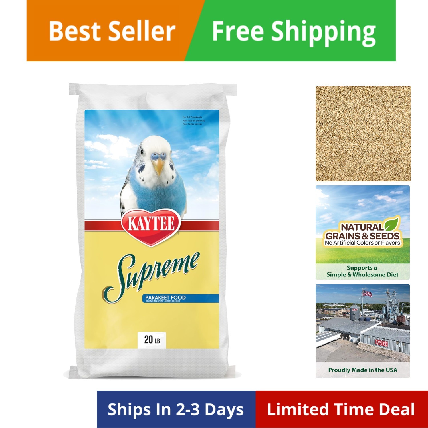 Supreme Parakeet Food, for Pet Birds, 20 Pounds