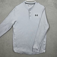 Under Armour Sweatshirt Mens Medium Gray Thermal Waffle Knit Henley Stretch EUC