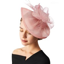Women Fascinators Hats Flower Fascinators with 1 Pc Feather Flower: Dusty Pink