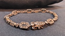 QVC Diamonique DQCZ 925 Sterling Silver Art Deco Geometric CZ Bracelet 7.5"